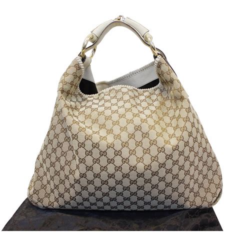 Vintage Gucci GG Logo Canvas Hobo Bag with Leather Trim and 